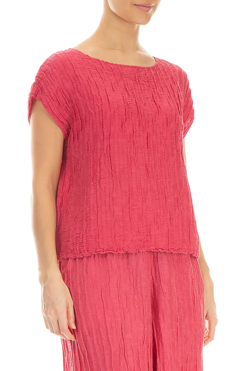 Boxy Raspberry Crinkled Silk Linen Blouse