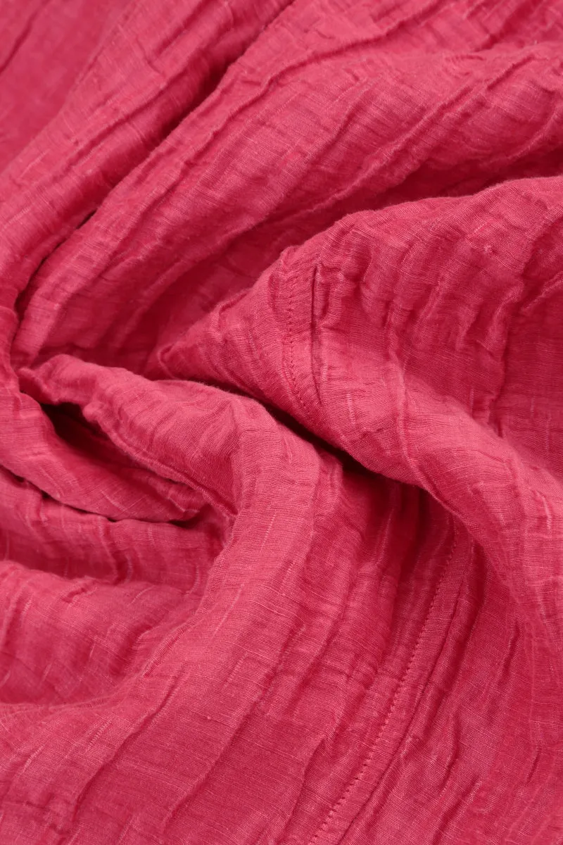 Boxy Raspberry Crinkled Silk Linen Blouse