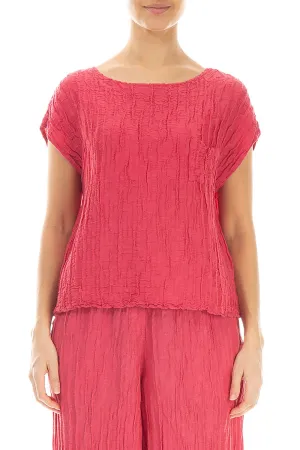 Boxy Raspberry Crinkled Silk Linen Blouse