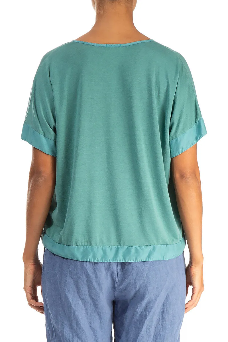 Boxy V-Neck Turquoise Silk Cotton Blouse