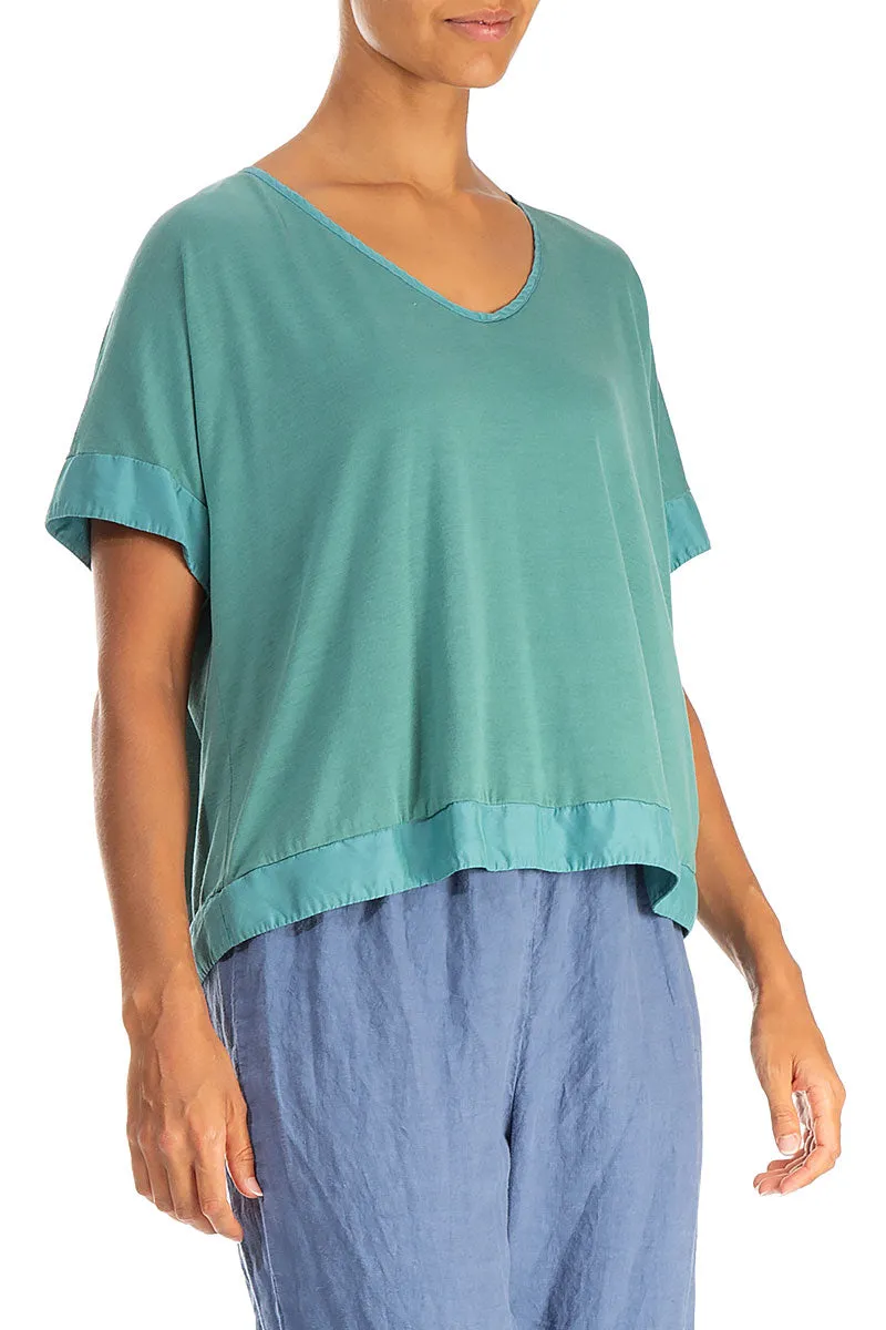 Boxy V-Neck Turquoise Silk Cotton Blouse