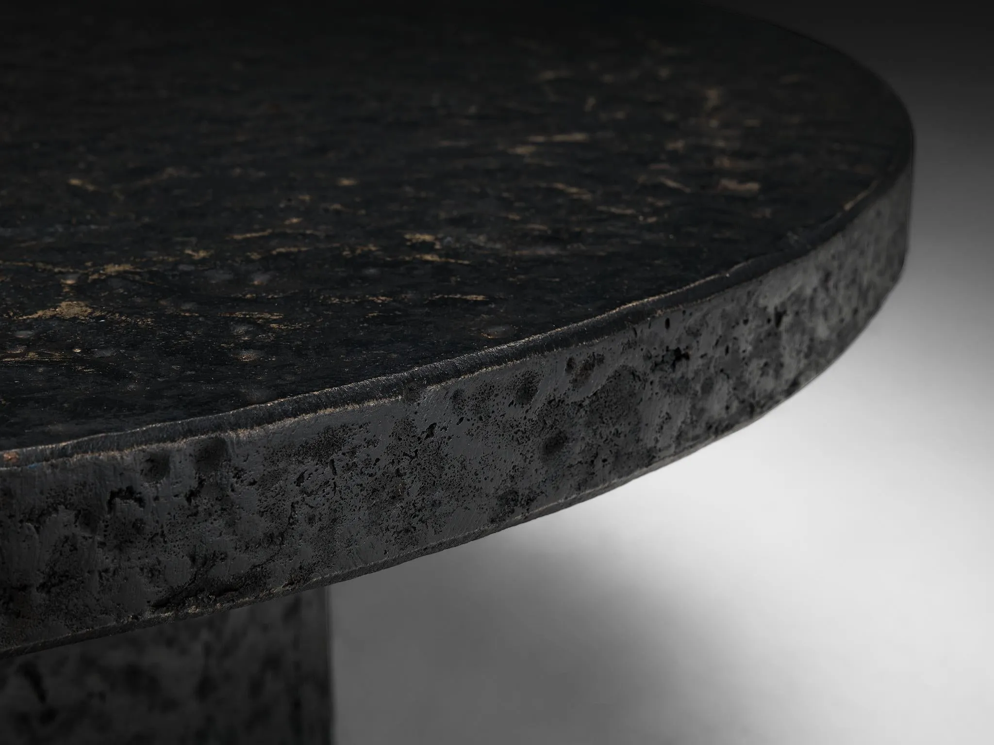 Brutalist Round Coffee Table in Black Stone Look Resin