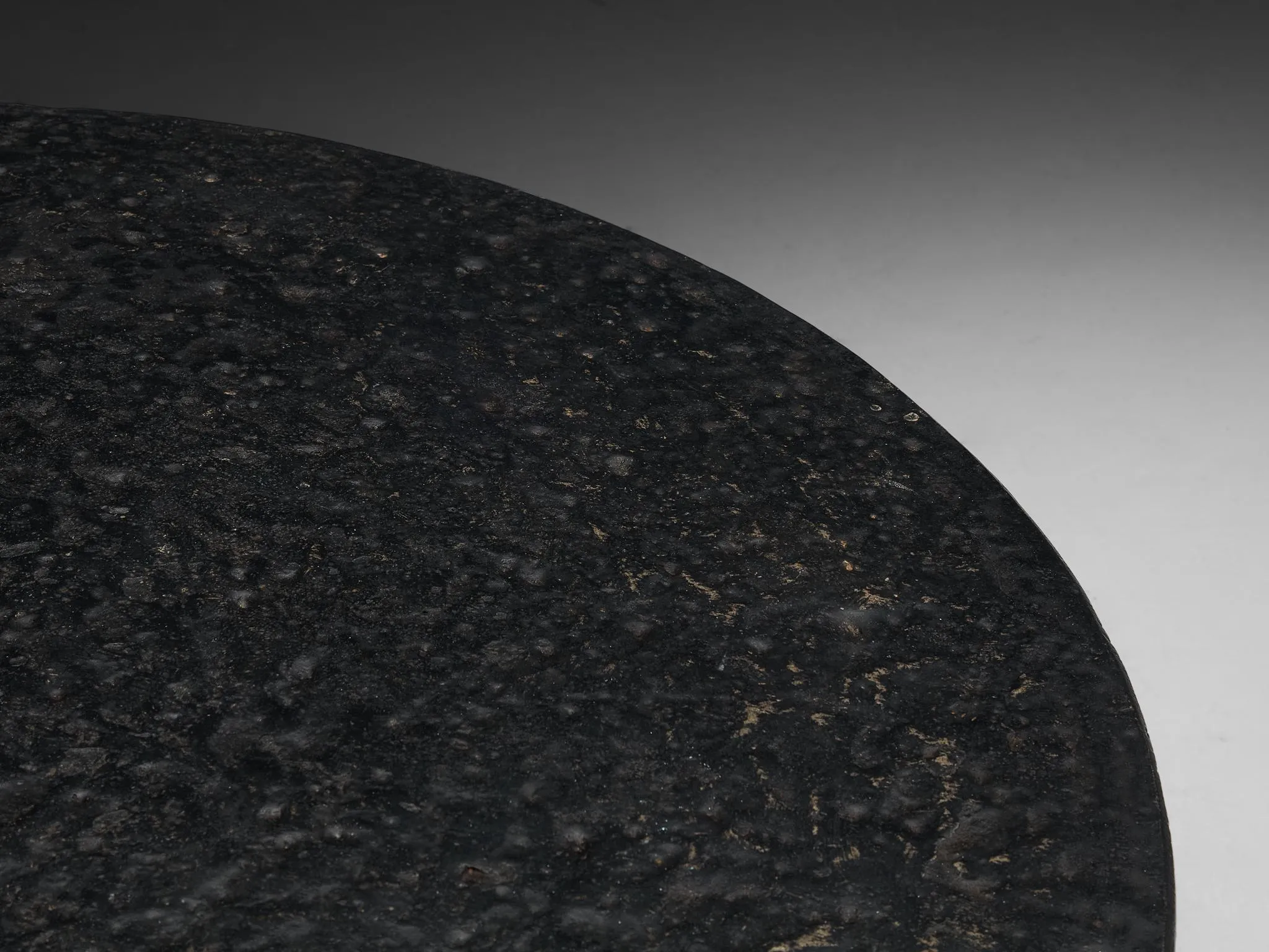 Brutalist Round Coffee Table in Black Stone Look Resin