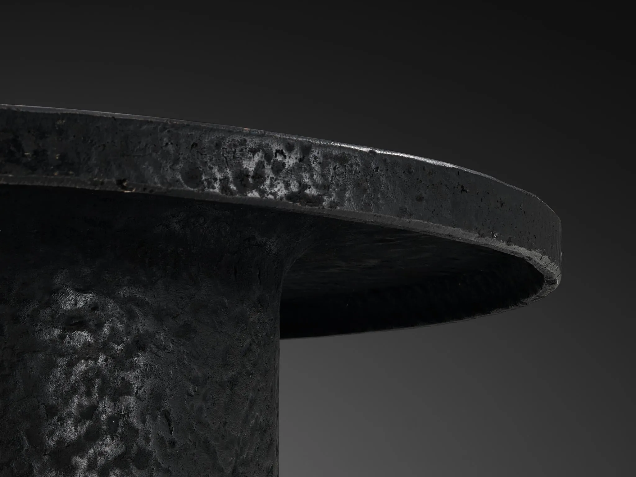 Brutalist Round Coffee Table in Black Stone Look Resin