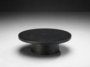 Brutalist Round Coffee Table in Black Stone Look Resin