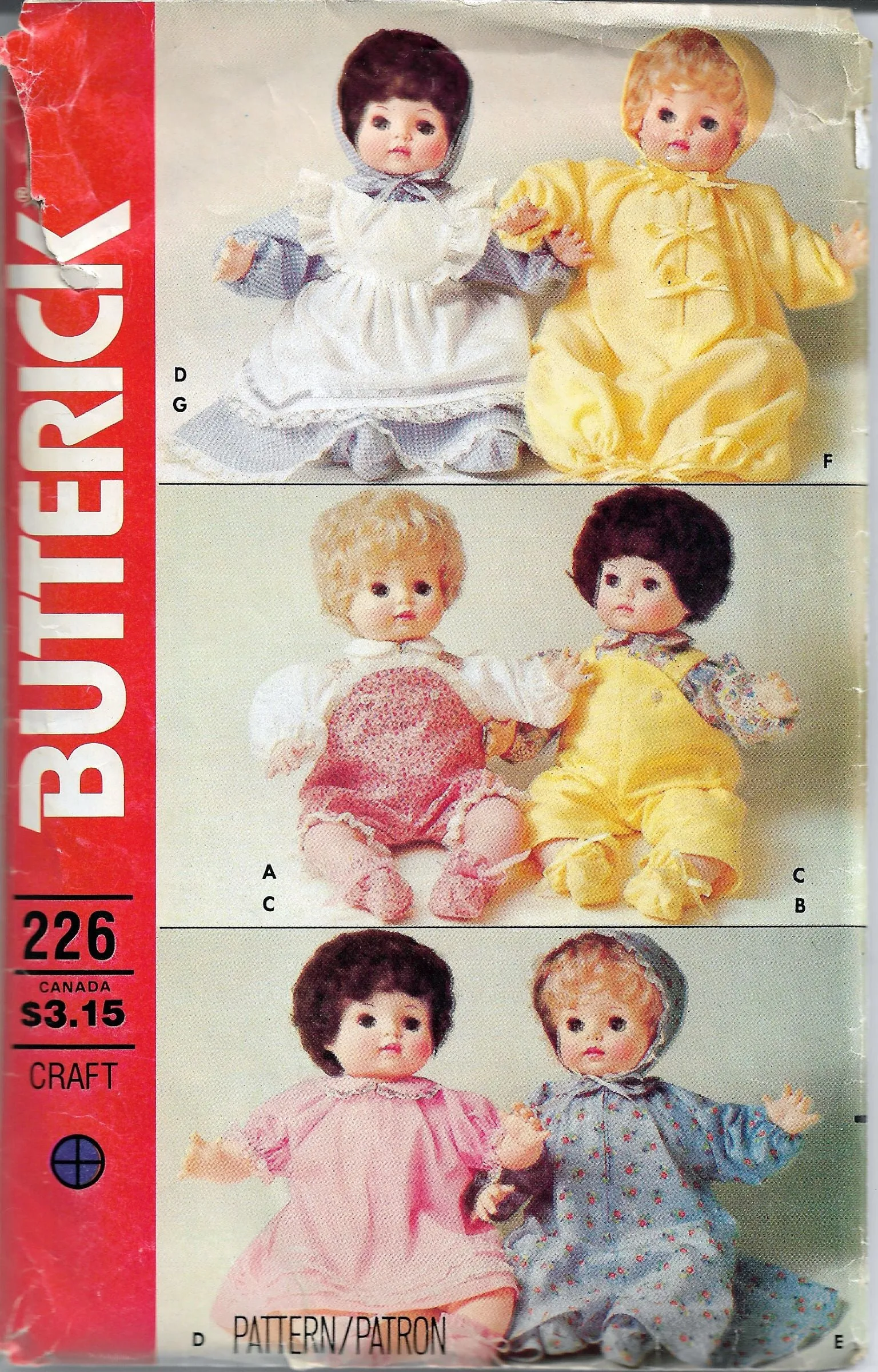 Butterick 226 Doll Clothes Vintage Craft Pattern 1980s