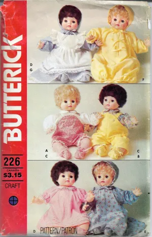 Butterick 226 Doll Clothes Vintage Craft Pattern 1980s