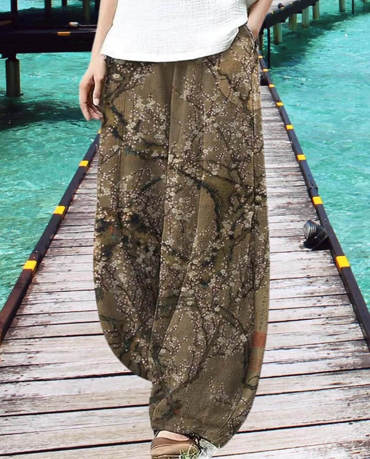 Cargo Japanese Pants for Women Cotton Linen Wide Leg Pants Casual Summer Boho Baggy Lantern Trouser with Pockets