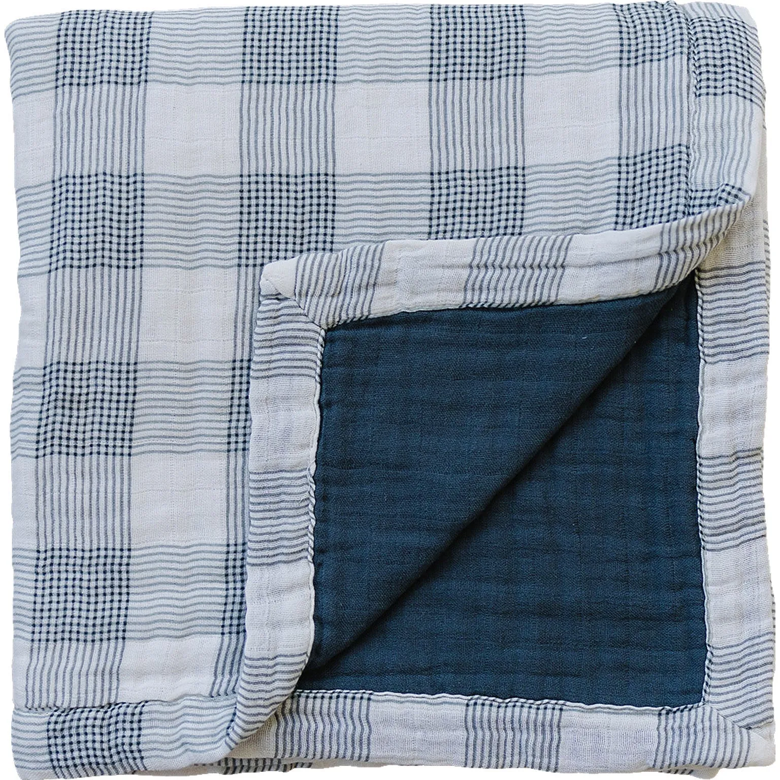 Coastal Plaid   Navy Muslin Quilt