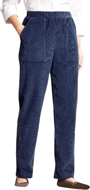 Corduroy Pants Women Casual Elastic High Waist Pants Straight Leg Fashion Pants Loose Fit Comfy Trousers with Pockets