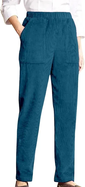 Corduroy Pants Women Casual Elastic High Waist Pants Straight Leg Fashion Pants Loose Fit Comfy Trousers with Pockets
