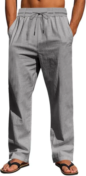 Cotton Men's Linen Drawstring Pants Comfortable Relaxed Fit Beachwear Summer Casual Lounge Pants for Travel Slacks