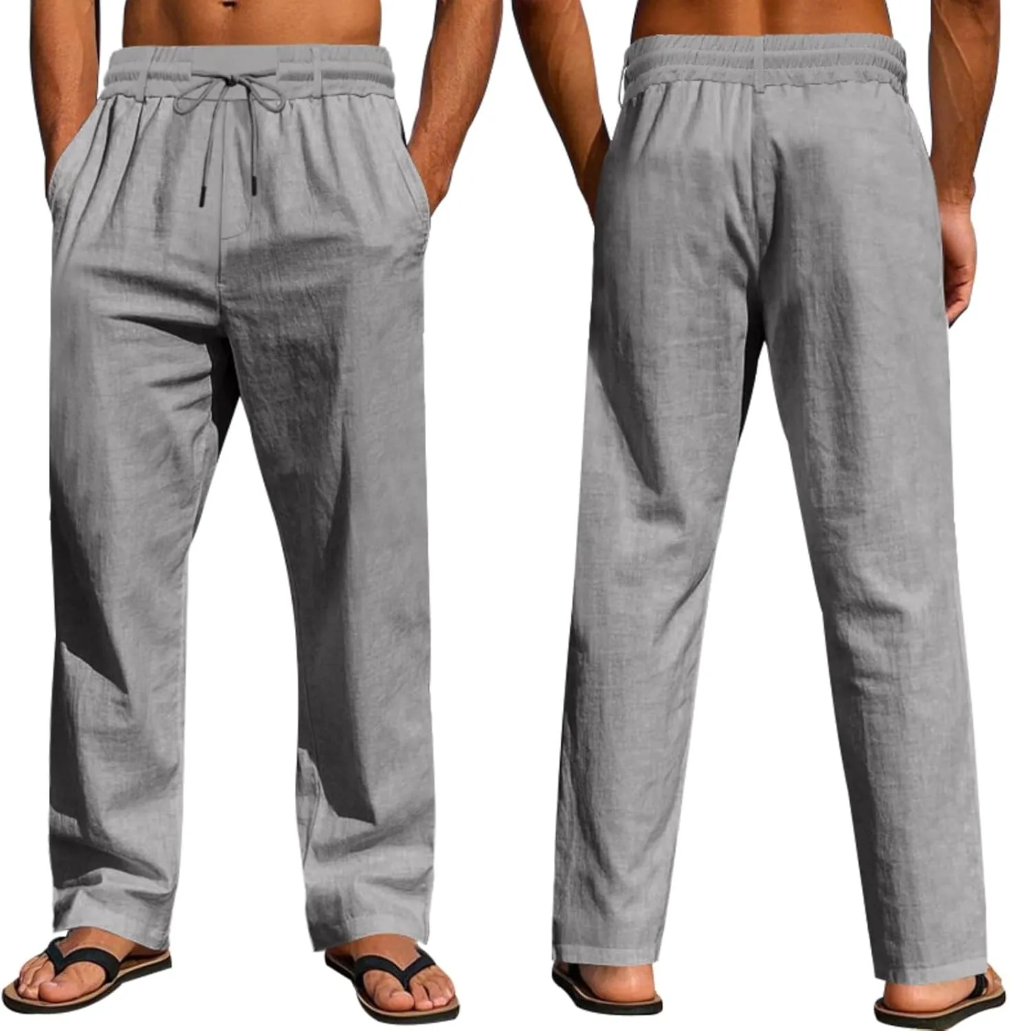 Cotton Men's Linen Drawstring Pants Comfortable Relaxed Fit Beachwear Summer Casual Lounge Pants for Travel Slacks