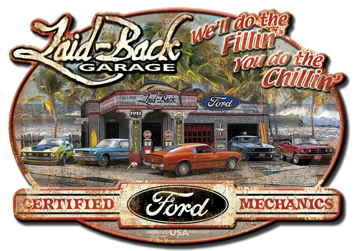 Dream Garage Mustang Embossed Metal Sign