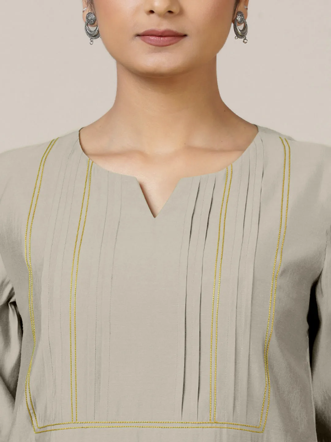 Esha x Rozaana | A Line Kurta in Oyster Grey with Thread Work | Coords or Only Kurta