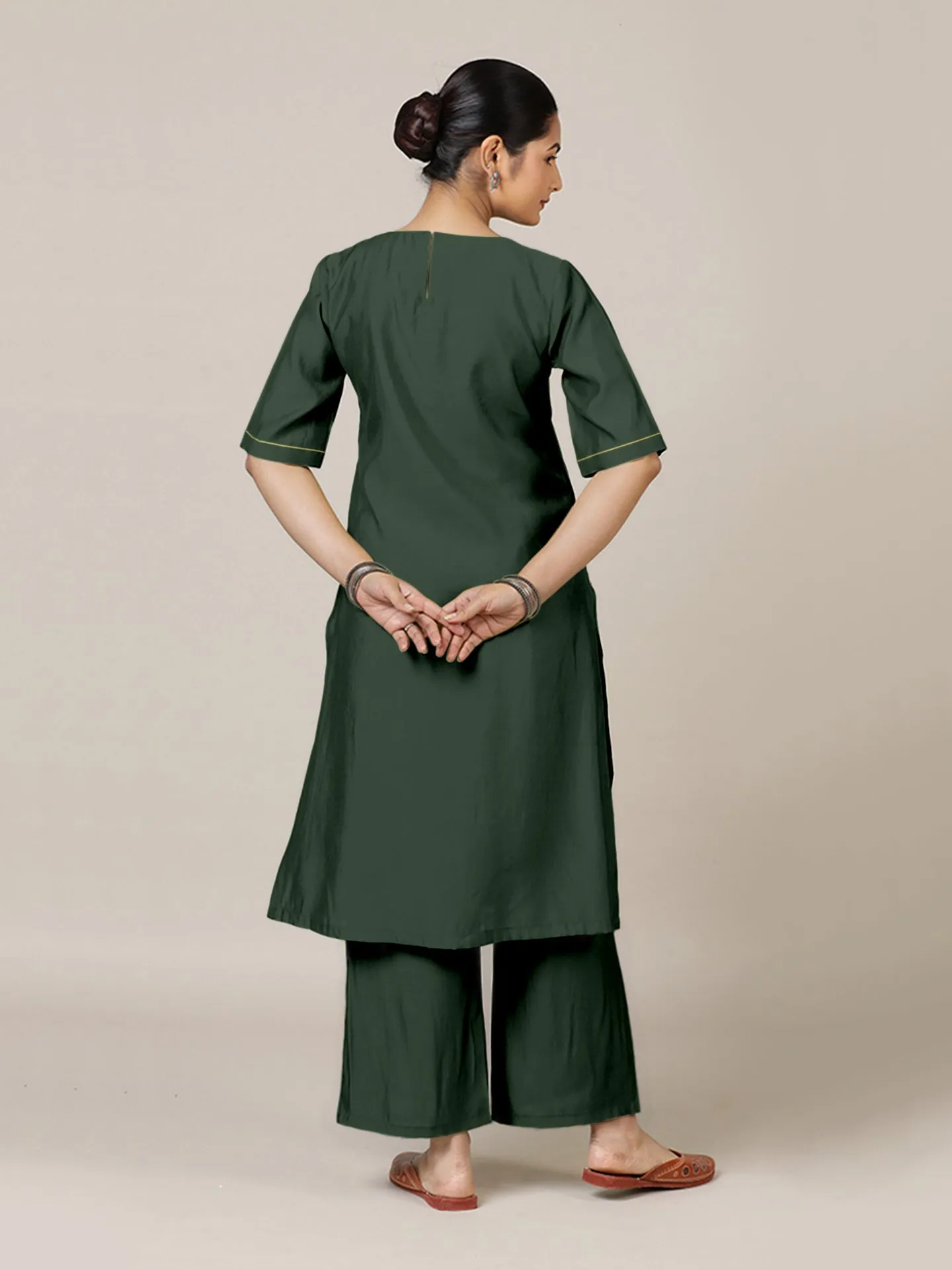 Esha x Rozaana | A Line Kurta in Pine Green with Thread Work | Coords or Only Kurta