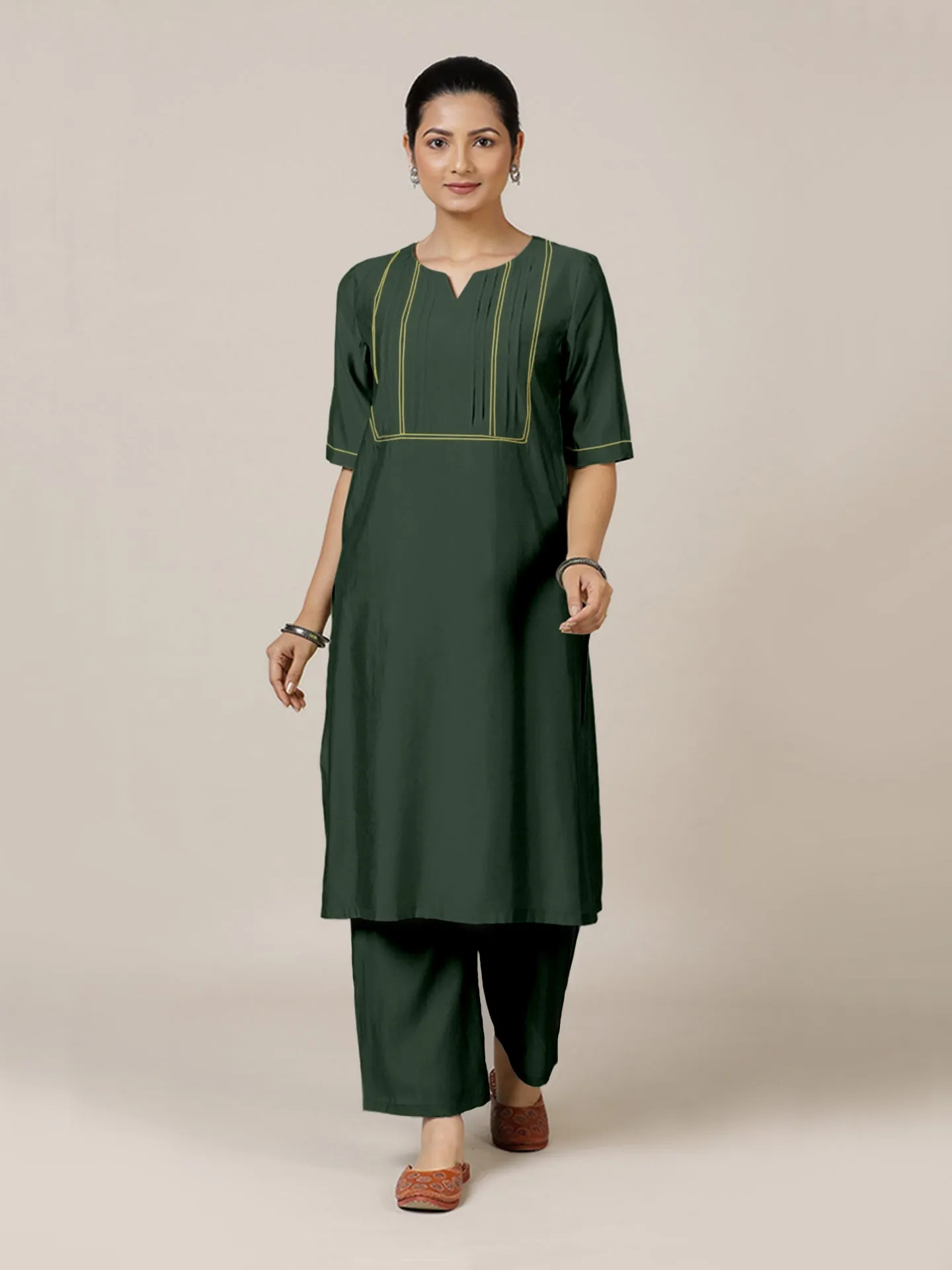 Esha x Rozaana | A Line Kurta in Pine Green with Thread Work | Coords or Only Kurta