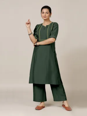 Esha x Rozaana | A Line Kurta in Pine Green with Thread Work | Coords or Only Kurta