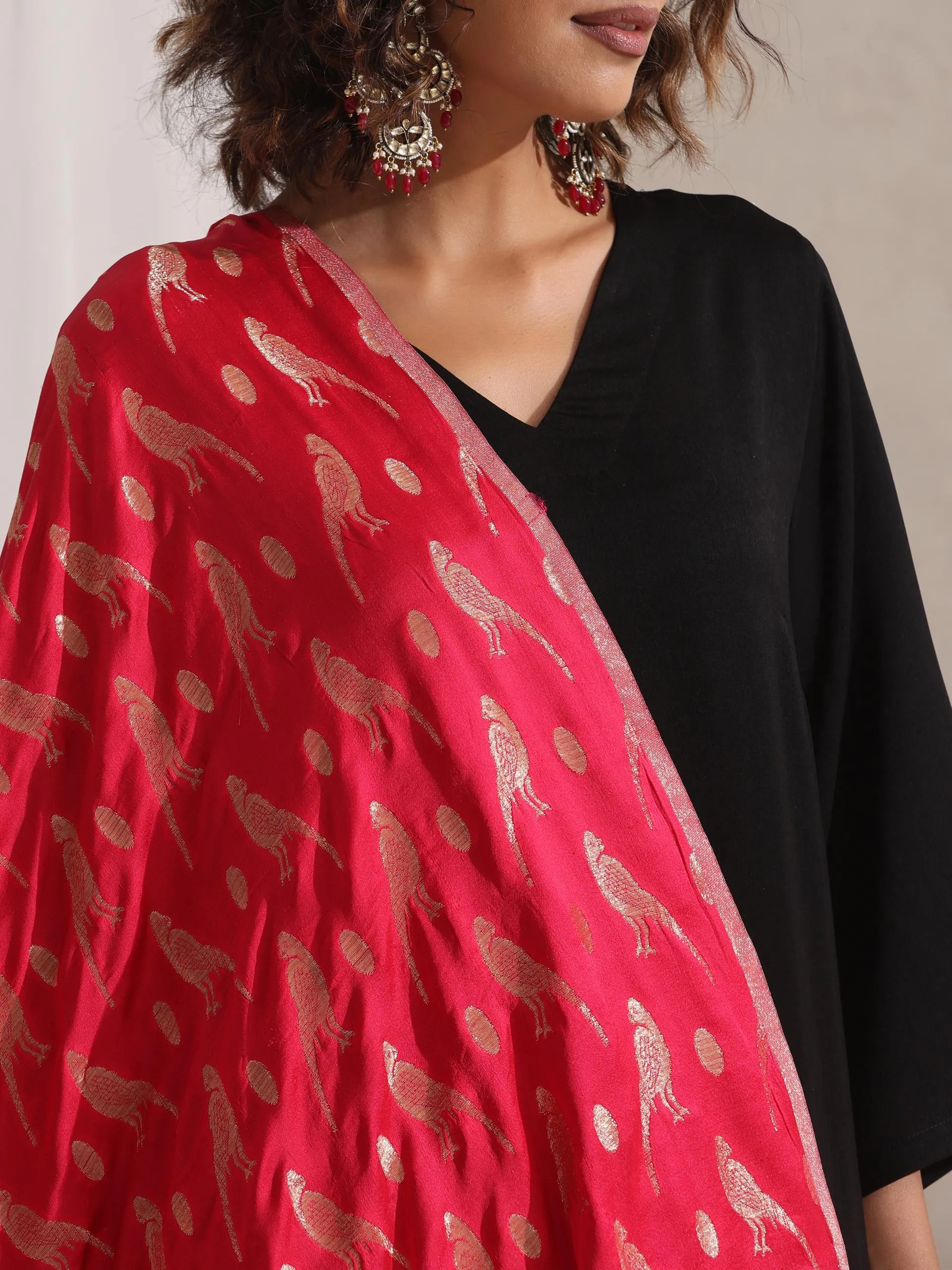 Fuchsia Bird Jacquard Dupatta