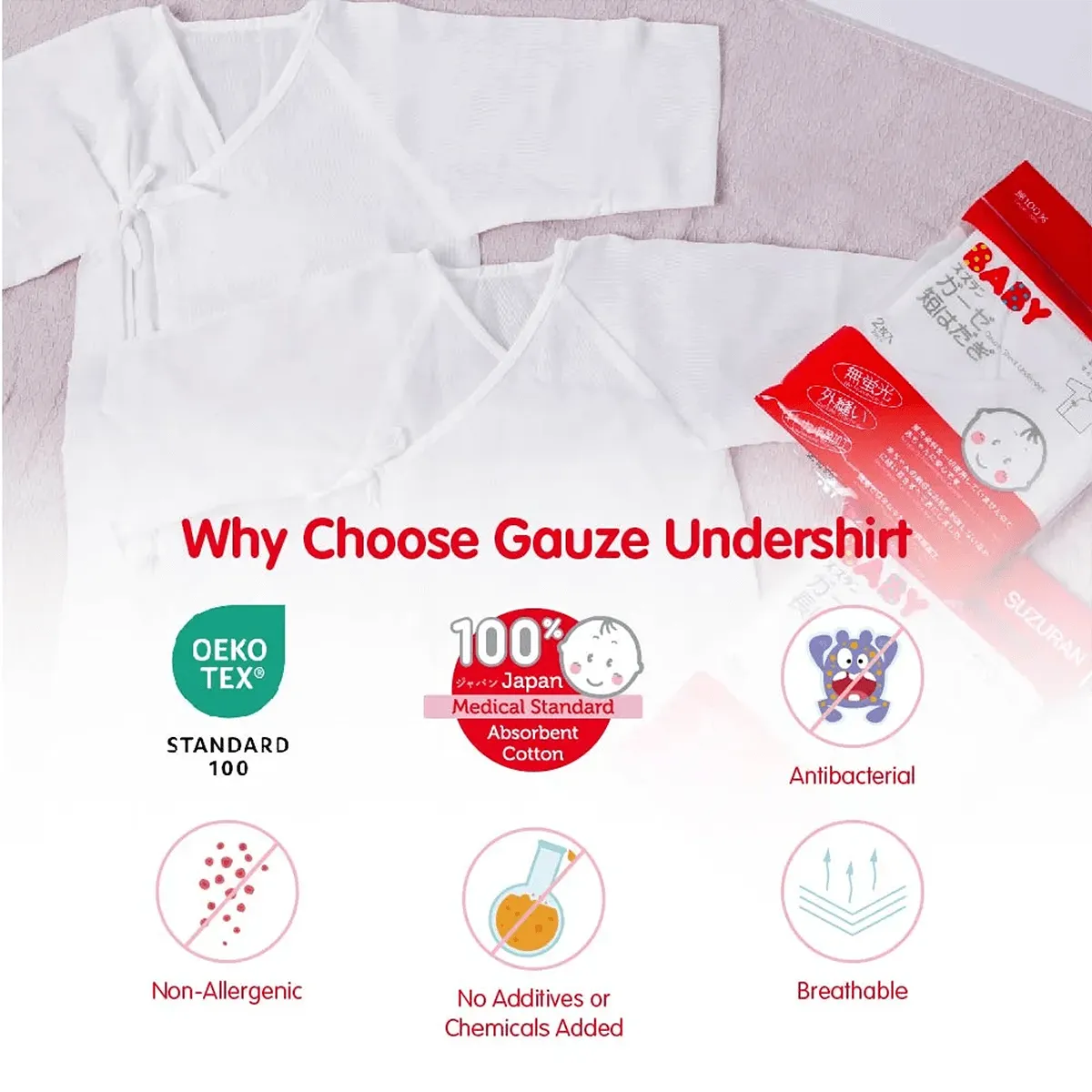 Gauze Long Undershirt 2 pcs (0-9 months)
