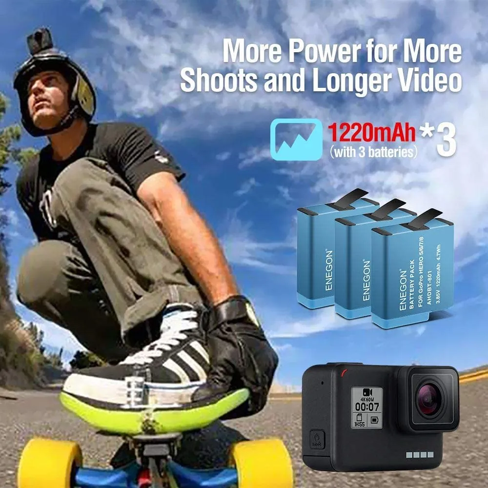 Gopro Hero serial  Replacement Batteries (3 Pack) 1220mAh with 3-Channel Charger