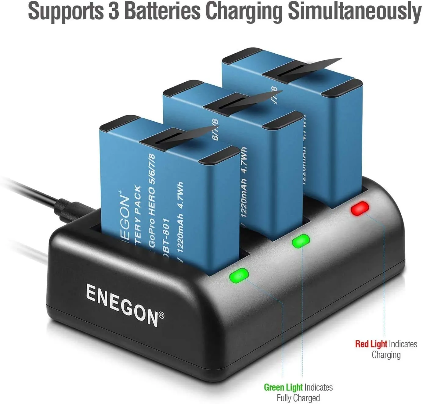 Gopro Hero serial  Replacement Batteries (3 Pack) 1220mAh with 3-Channel Charger