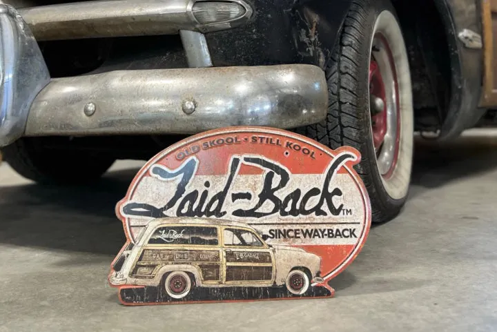 Halfway Woodie Embossed Metal Sign