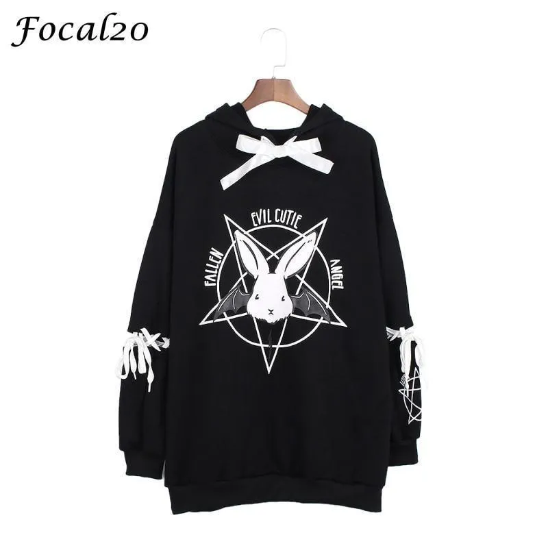 Harajuku Pentagram Print Lace Up Women Fleeces Hoodies