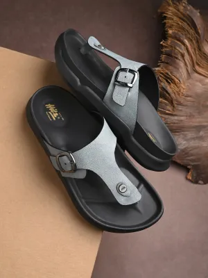 Hitz Men's Grey Leather Casual Daily Wear Slippers