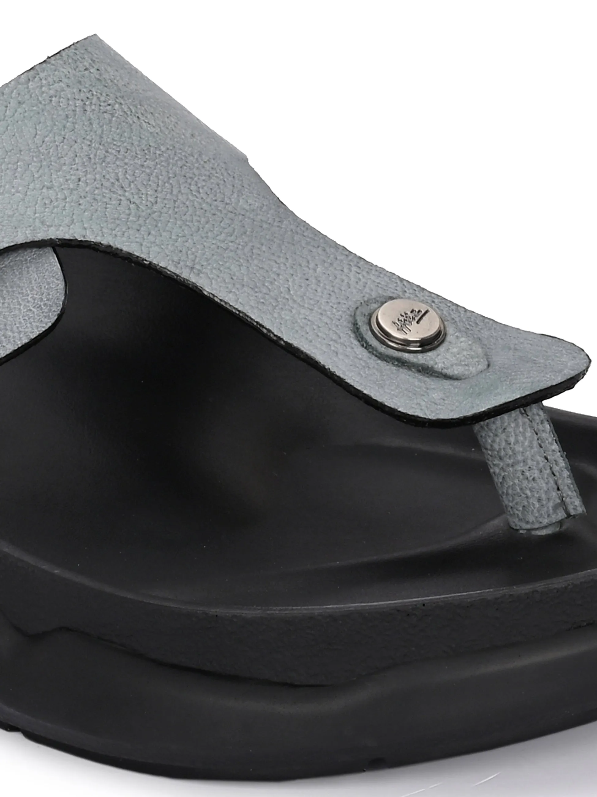 Hitz Men's Grey Leather Casual Daily Wear Slippers