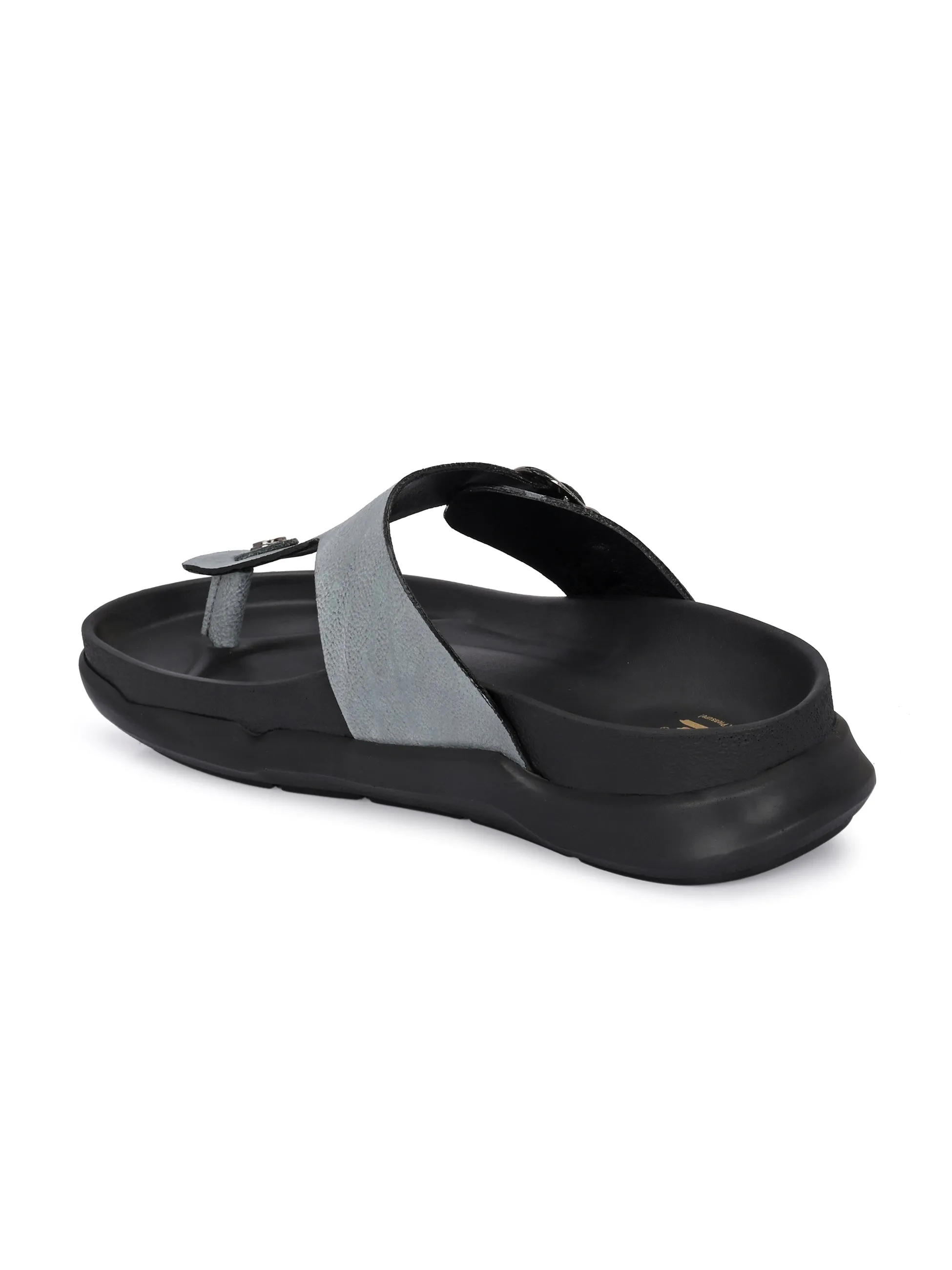 Hitz Men's Grey Leather Casual Daily Wear Slippers