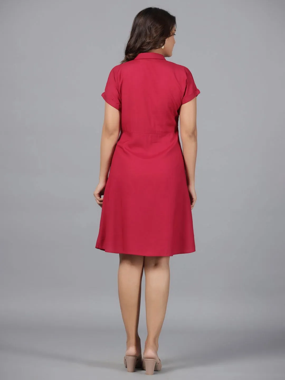Juniper Fuchsia Solid Rayon A-Line Short Fusion Dress With Front Tie-Up