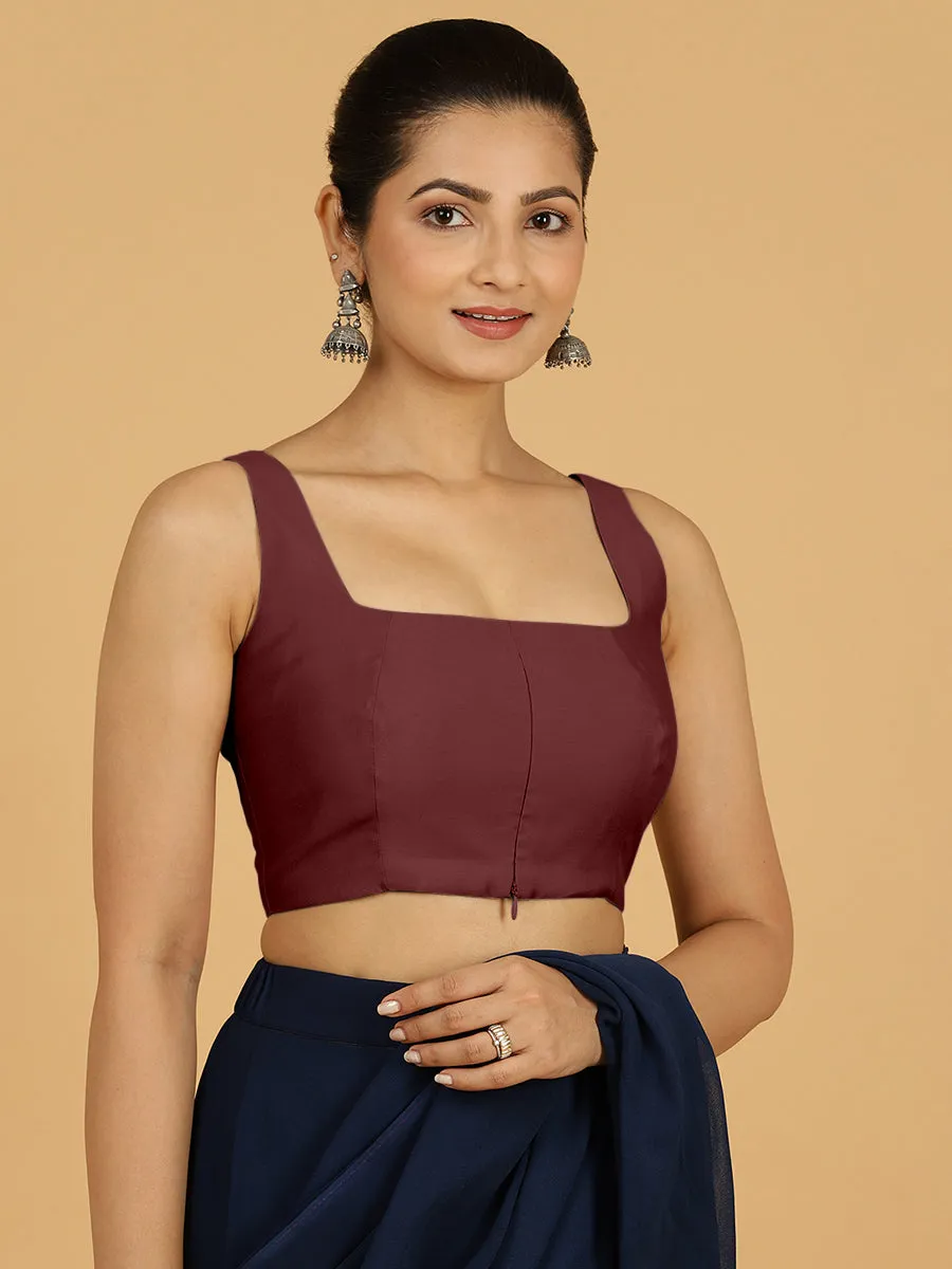 Kasturi x Rozaana | Sleeveless Saree Blouse in Deep Maroon