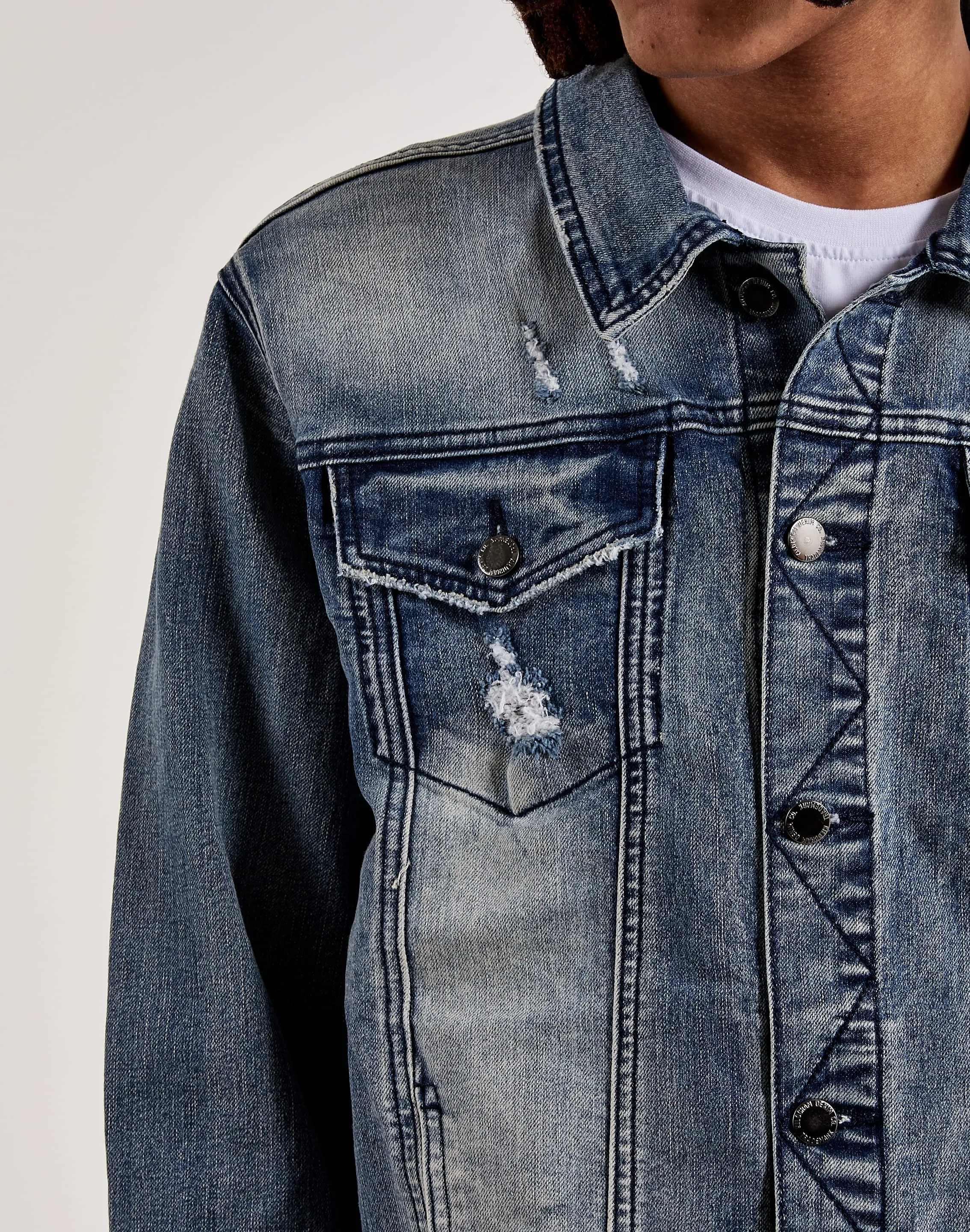 Kilogram Distressed Moto Repair Jean Jacket
