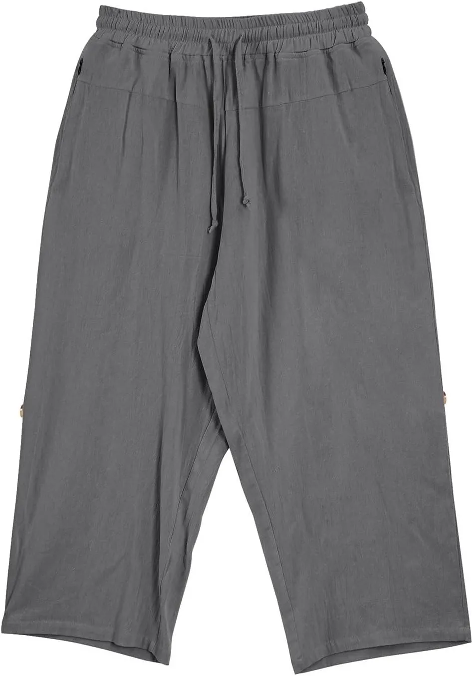 Linen Pants Mens Casual Pants Drawstring Beach Trousers Relaxed-Fit Yoga Pants Soft Elastic Waist Pants