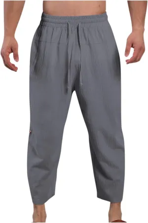Linen Pants Mens Casual Pants Drawstring Beach Trousers Relaxed-Fit Yoga Pants Soft Elastic Waist Pants
