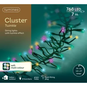 Lumineo 7m Soft Multi-Coloured Twinkle Effect LED Cluster Lights