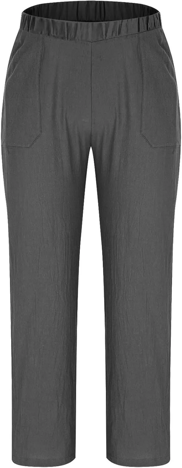 Mens Linen Pants with Drawstring Waist Comfortable Summer Casual Pants for Men Beachwear Relaxed Fit