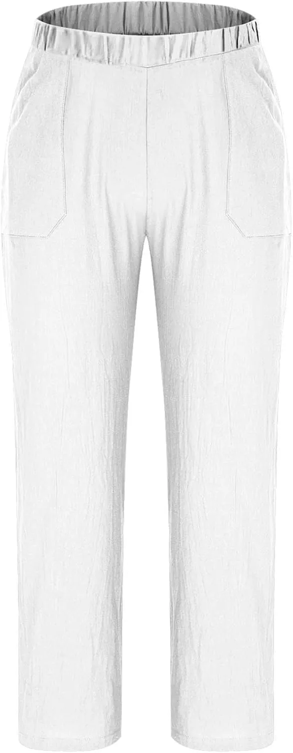Mens Linen Pants with Drawstring Waist Comfortable Summer Casual Pants for Men Beachwear Relaxed Fit