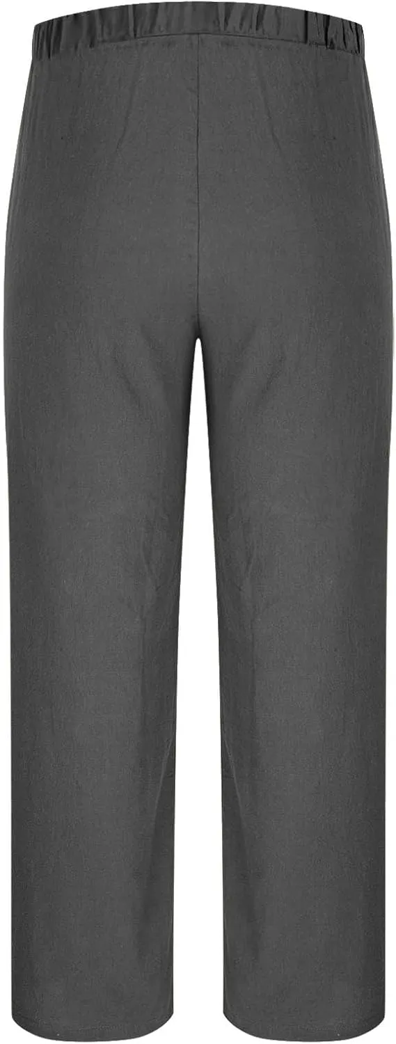 Mens Linen Pants with Drawstring Waist Comfortable Summer Casual Pants for Men Beachwear Relaxed Fit