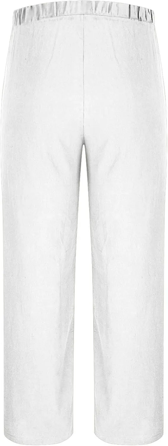 Mens Linen Pants with Drawstring Waist Comfortable Summer Casual Pants for Men Beachwear Relaxed Fit