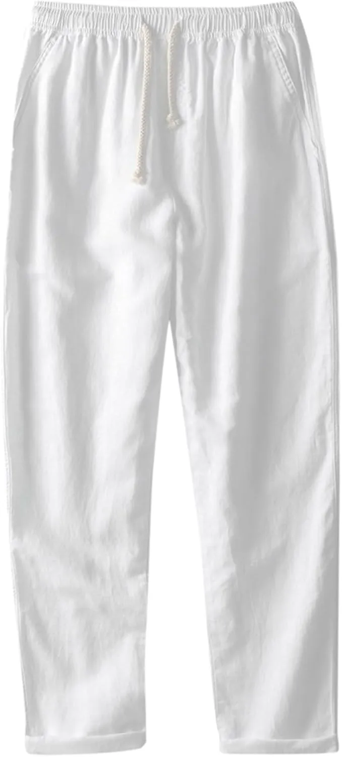 Men's Loose Casual Straight Leg Pants Elasticated Linen Pants 2025