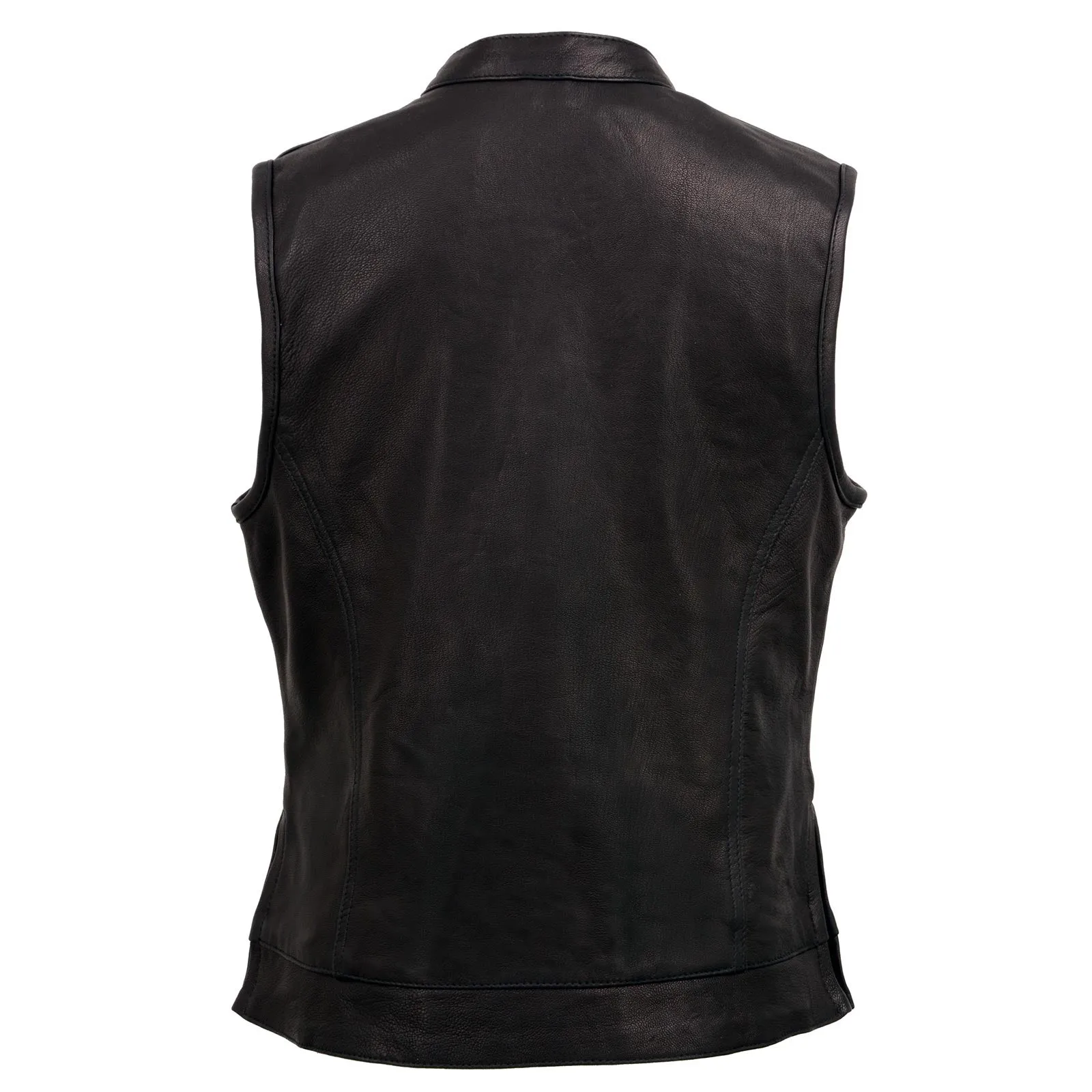 MLL4512 Womens Black Leather 'Lashes' Club Style Motorcycle Rider Vest W/ Concealed Dual Closure