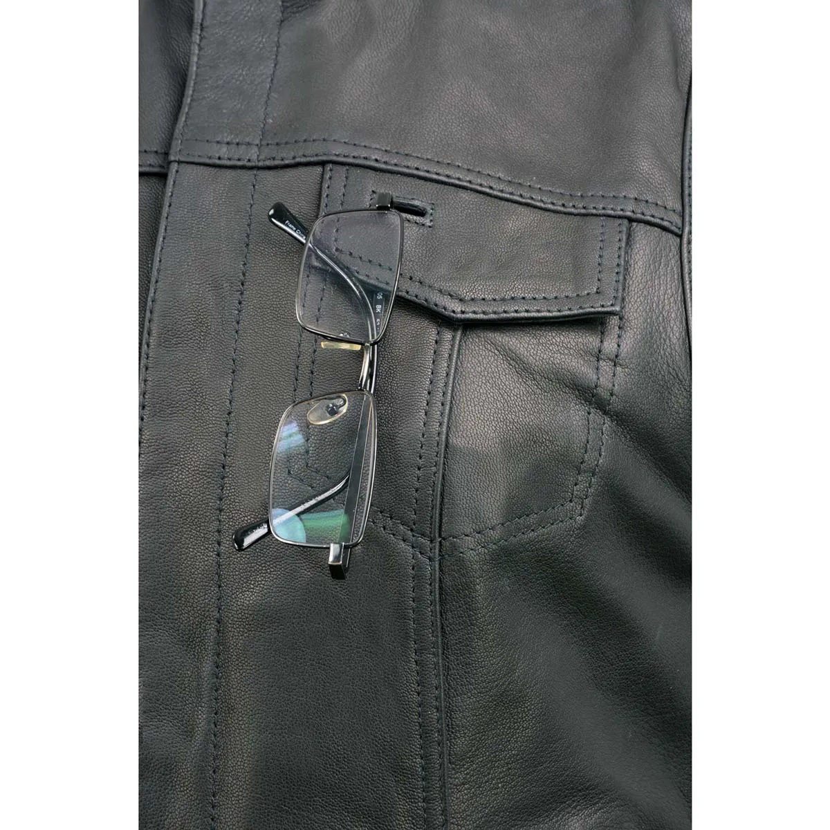 MLL4512 Womens Black Leather 'Lashes' Club Style Motorcycle Rider Vest W/ Concealed Dual Closure