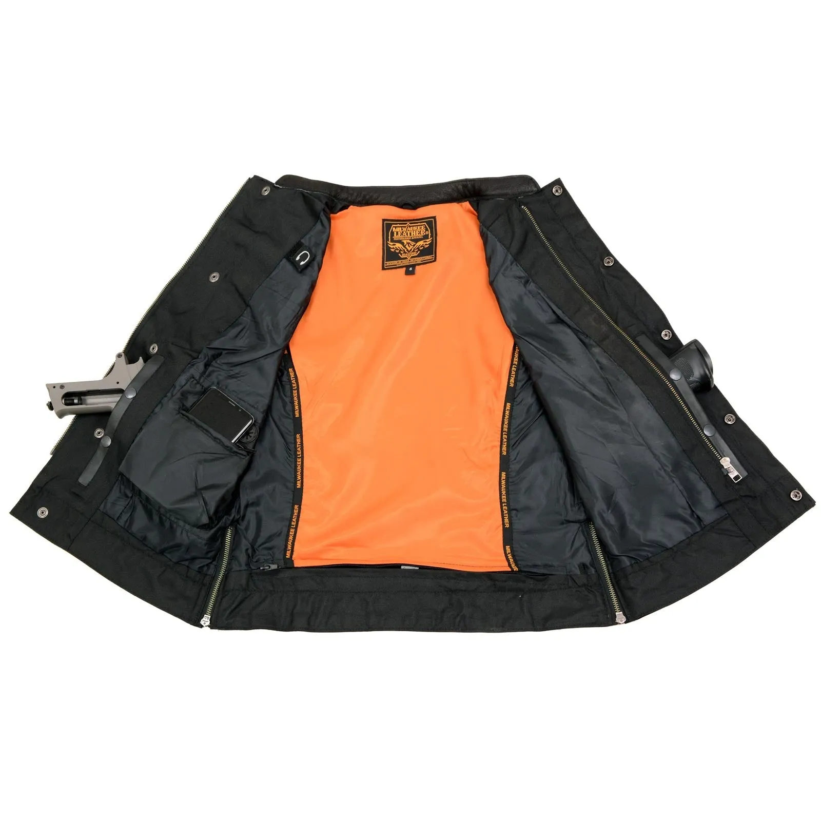 MLL4512 Womens Black Leather 'Lashes' Club Style Motorcycle Rider Vest W/ Concealed Dual Closure