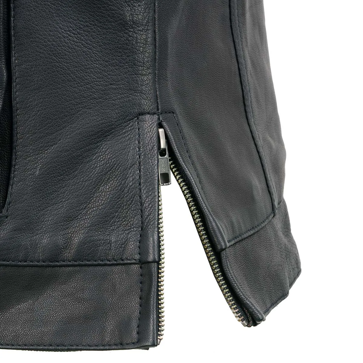 MLL4512 Womens Black Leather 'Lashes' Club Style Motorcycle Rider Vest W/ Concealed Dual Closure