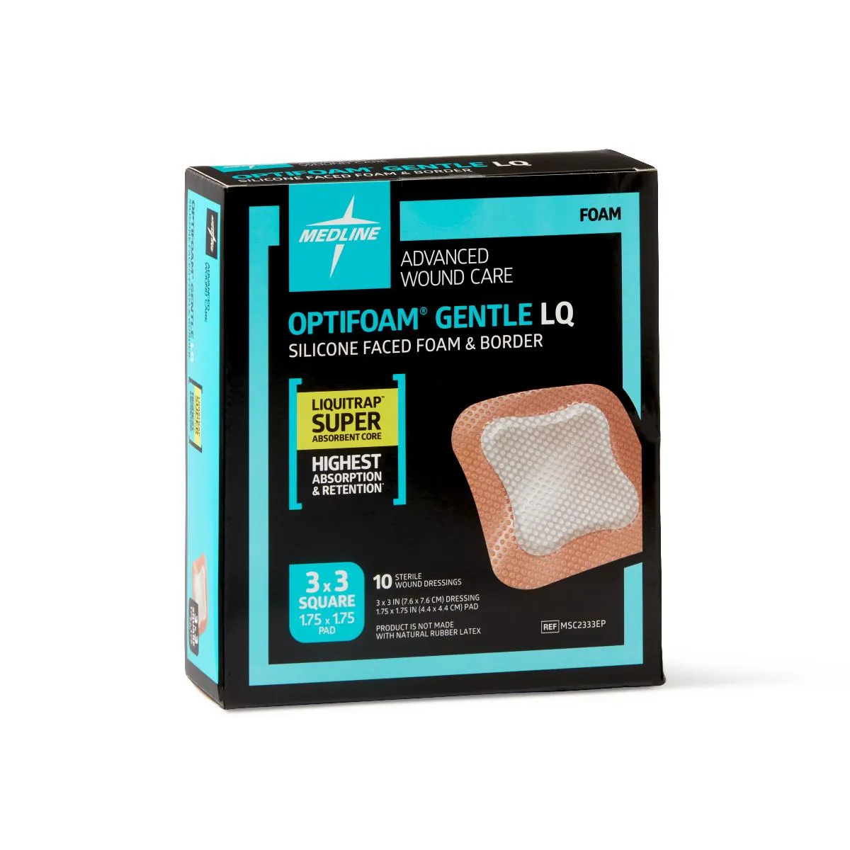 Optifoam Gentle Silicone-Faced Foam Dressing, 3" x 3" (box of 10)