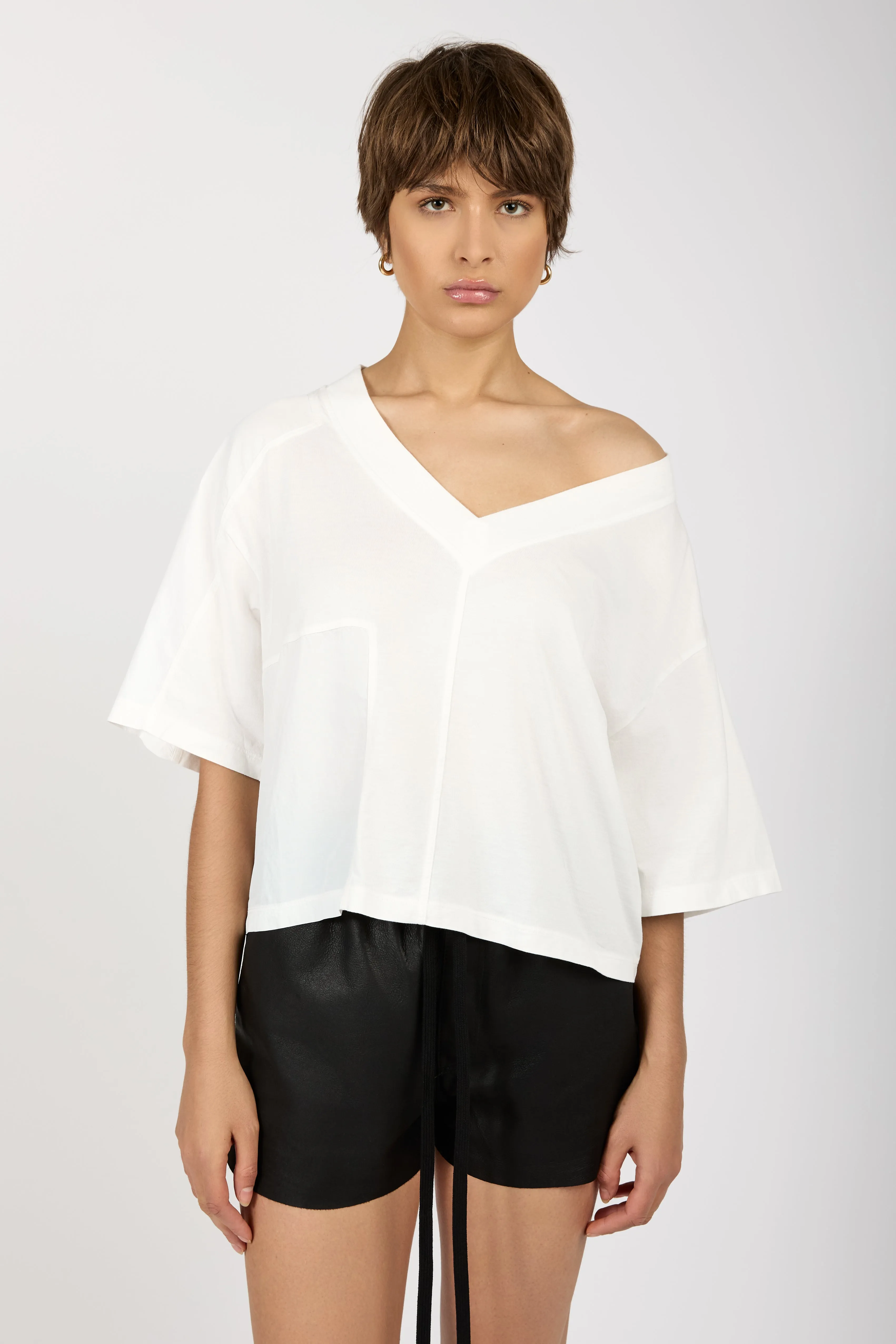 Oversized V-Neck Top in Bianco
