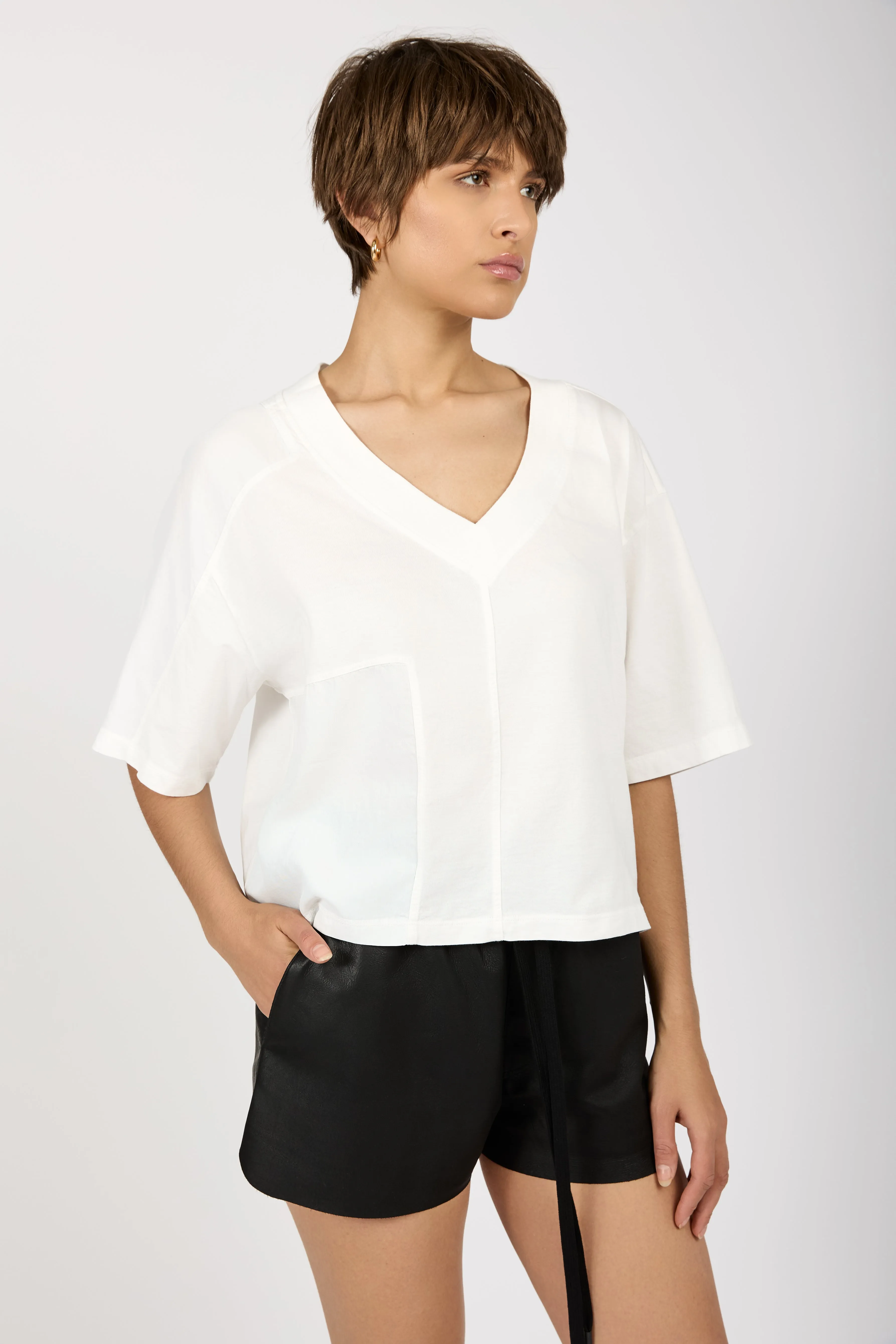 Oversized V-Neck Top in Bianco