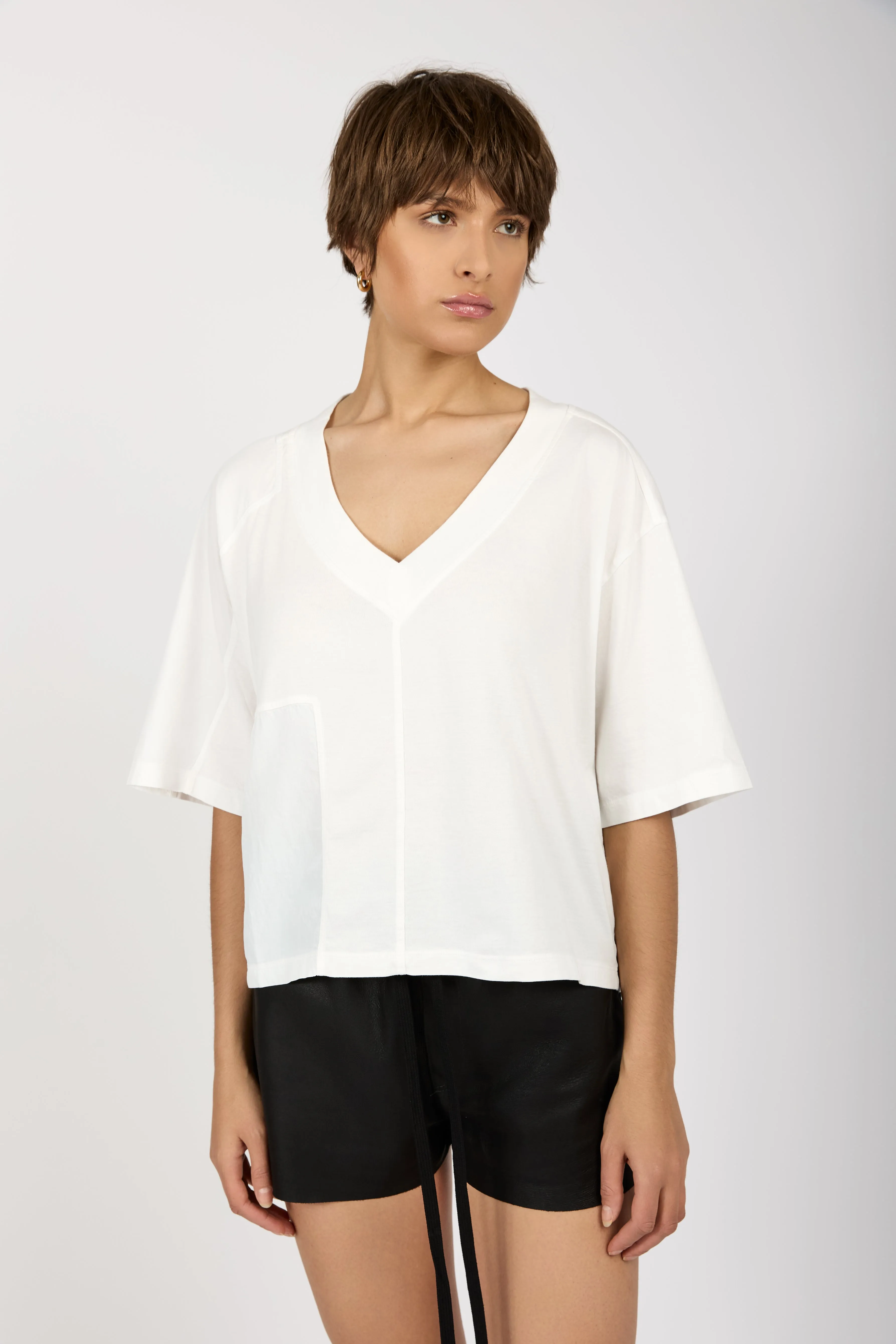Oversized V-Neck Top in Bianco